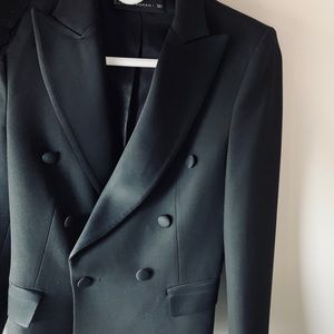 Zara Black Blazer with Satin Lapel and Detailing